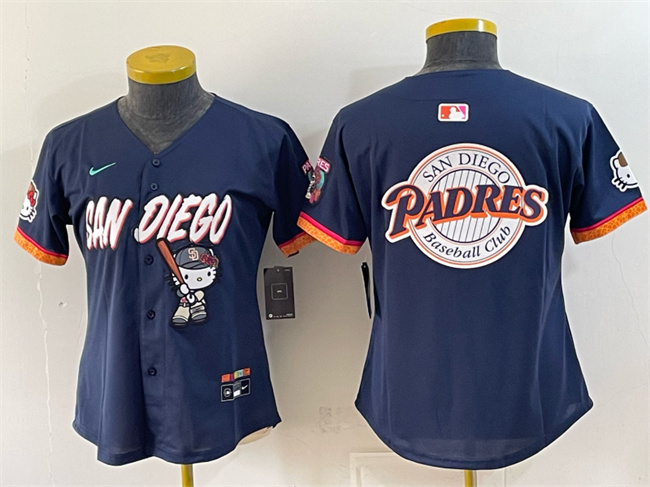 Youth San Diego Padres X Hello Kitty Team Big Logo Obsidian 2026 City Connect Stadium Stitched Baseball Jersey
